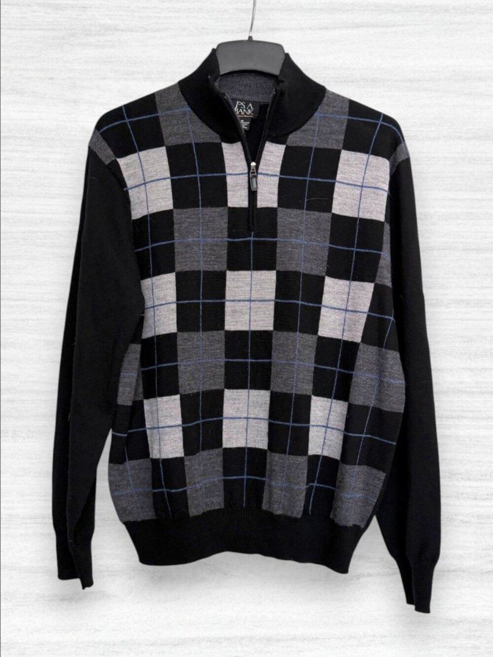 Jos. A. Bank Signature Collection Merino Wool Plaid Quarter Zip Sweater M